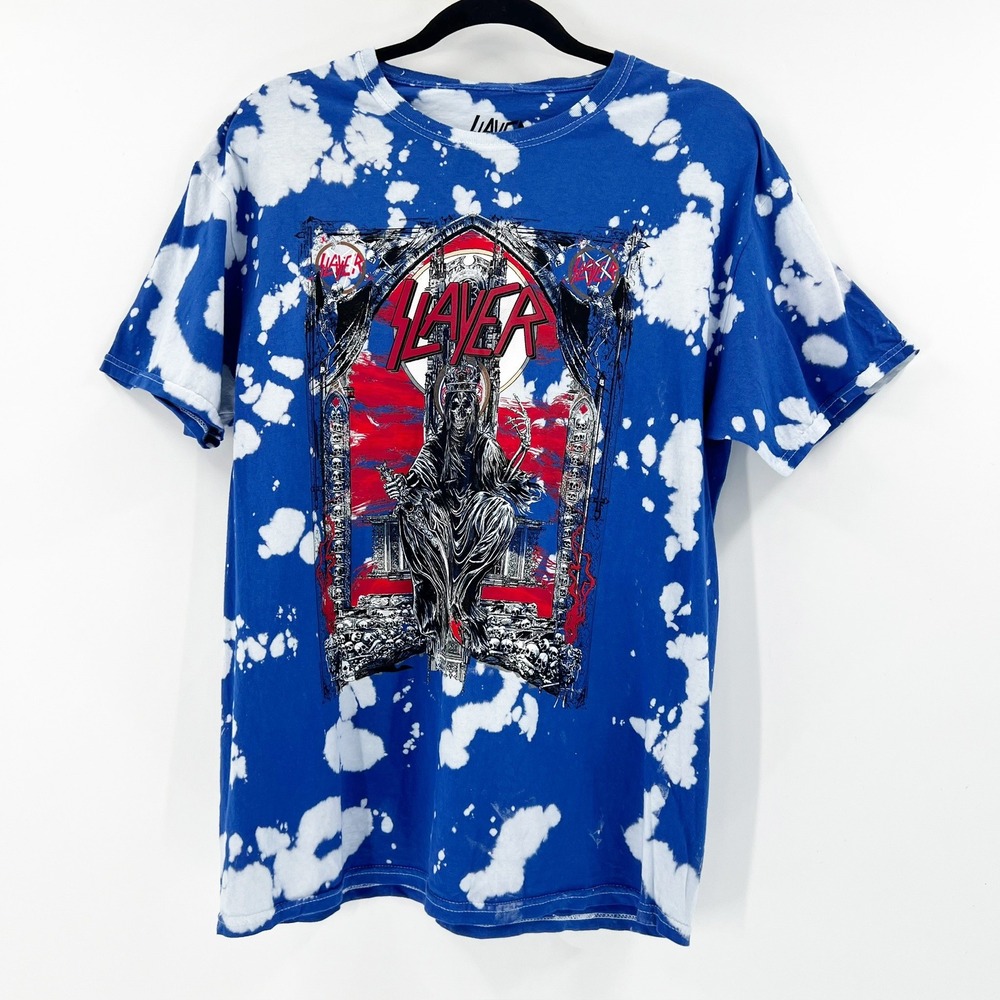 NWOT Slayer Band T-Shirt Blue Bleach Dye Graphic Tee Metal Music Medium